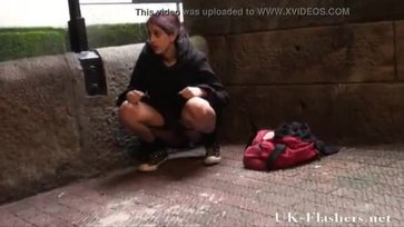 Pissing in public of indian teen peeing outdoors and flashing